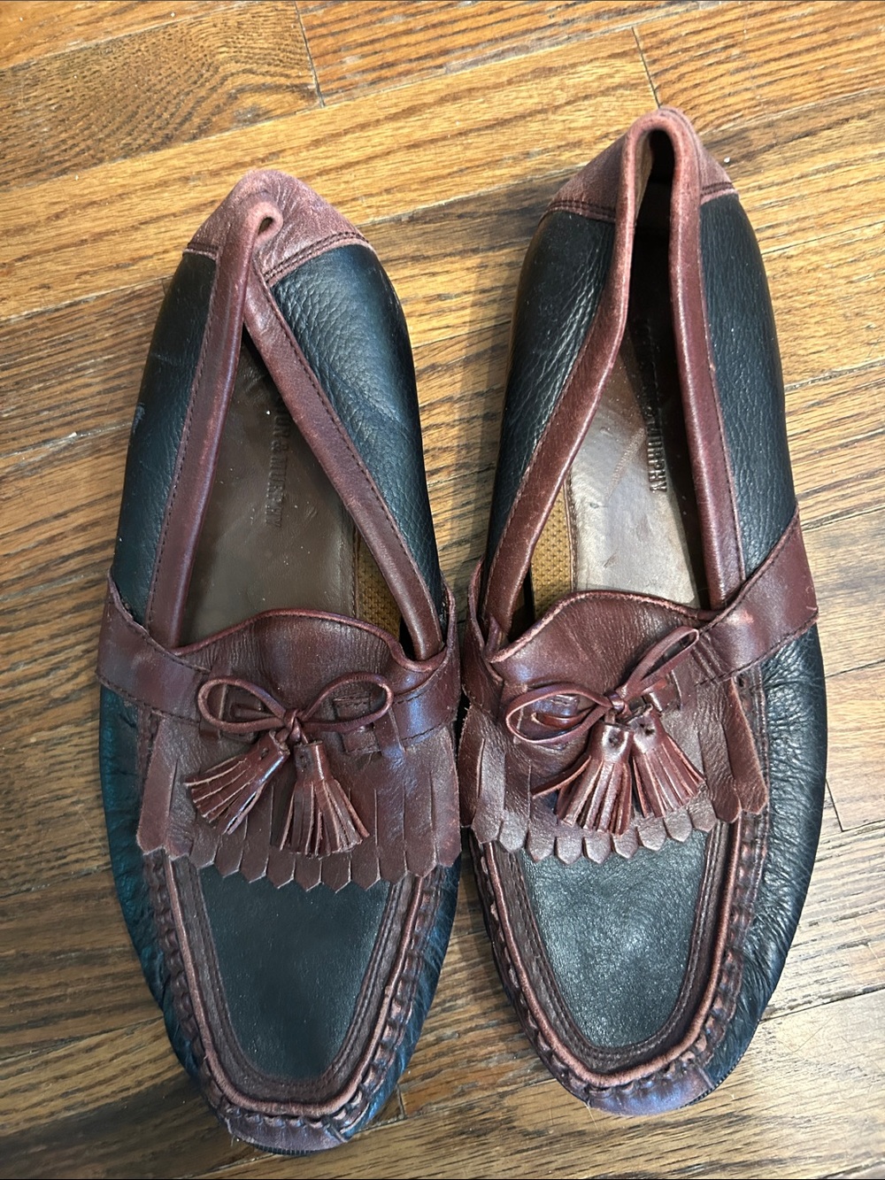 Men's Two-Tone Black and Brown Tassel Slip-On Loafers